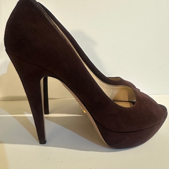 Suede Prada Peeptoe Pumps Sz 38 - Picture 6 of 14